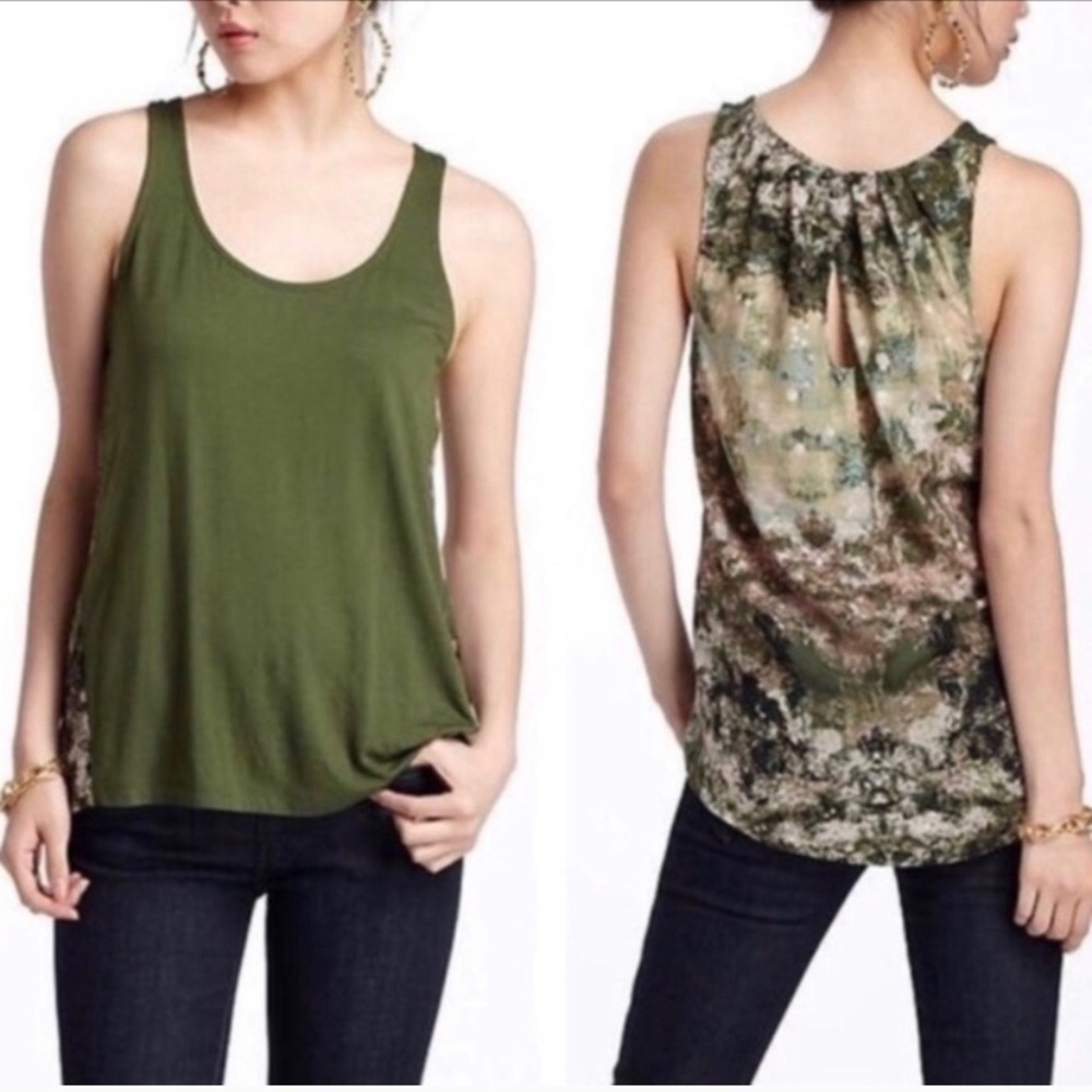 Anthropologie DELETTA Green Sleeveless Tank Top XS